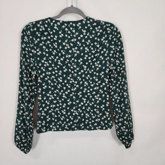 Commense The V-Neck Floral Printed Blouse in Green‎ - Size XS - Picture 3 of 5
